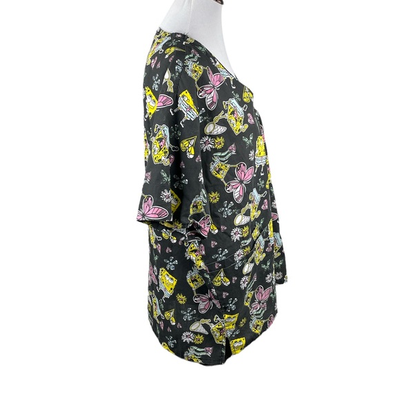 Nickelodeon SpongeBob Square Pants Catching ButterfliesScrub Top Black Size 1X - Picture 3 of 7